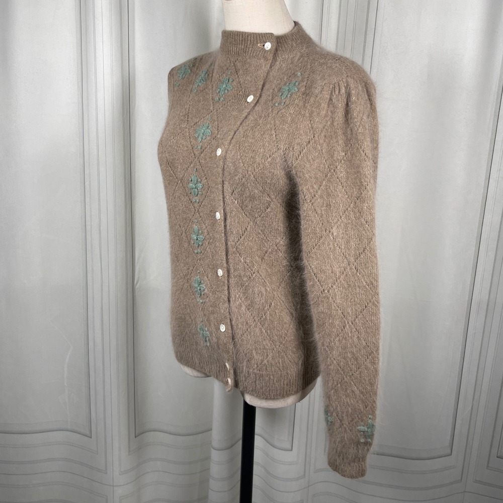 Vintage Stanley Blacker Angora Lambswool Embroidered Cardigan Medium - Picture 9 of 13